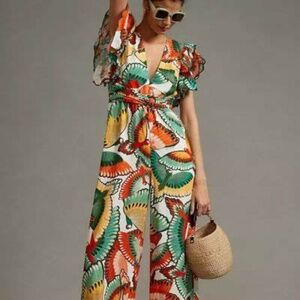 FARM RIO Ruffle Sleeve Linen Jumpsuit XS